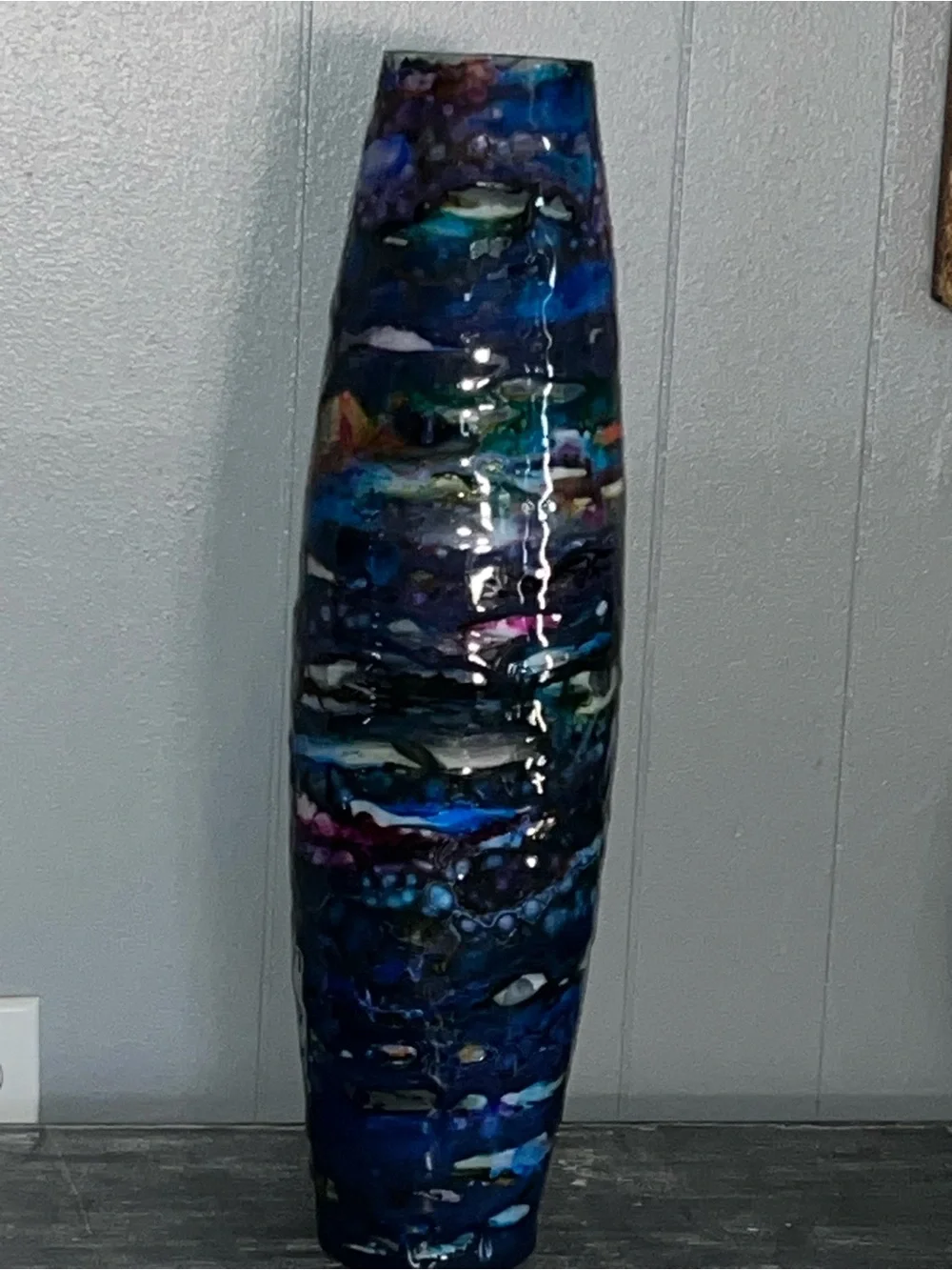 Handcrafted Blue Multicolor Tall Decorative Floor Vase
